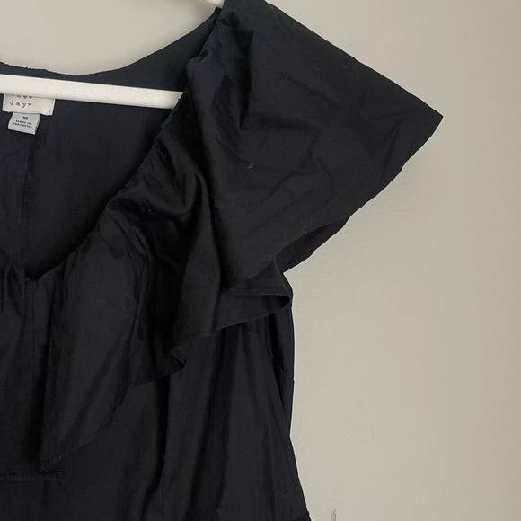 A New Day black tiered ruffle skirt v-neck ruffle sleeve cotton party dress - Picture 2 of 5